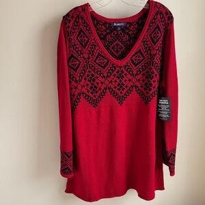 Roaman’s Red and Black Patterned Long Sleeve Sweater